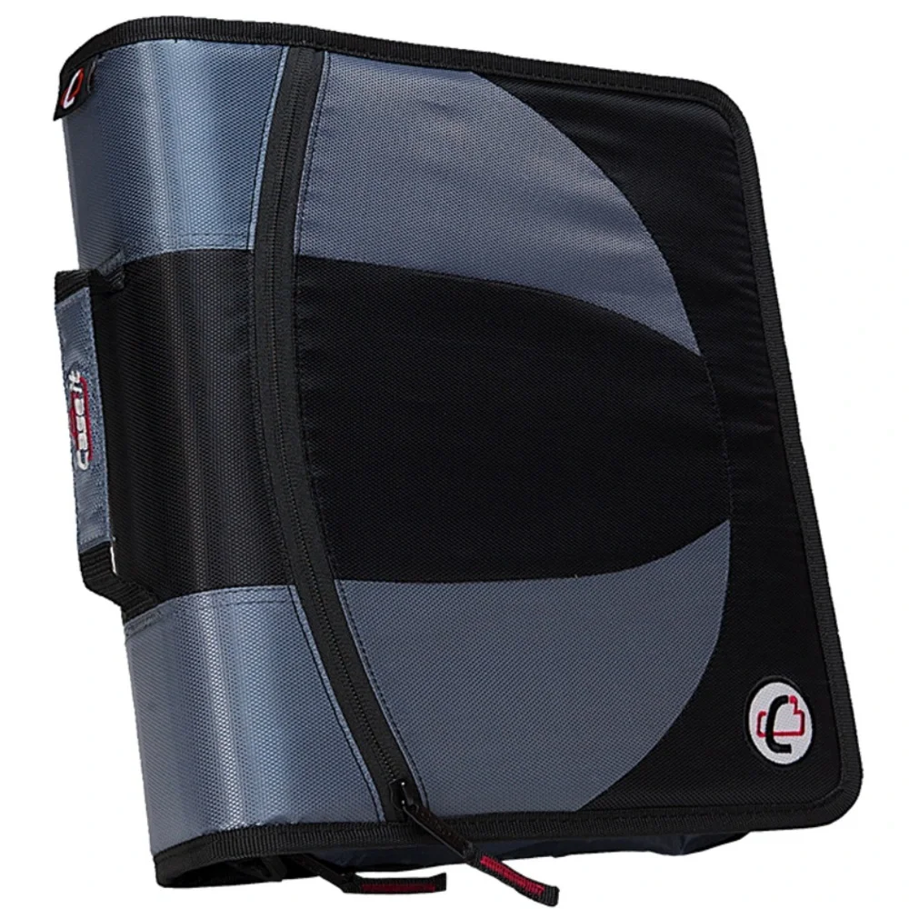 NEW Case-It The Dual Ring Zipper Binder with Shoulder Strap, Black and Gray